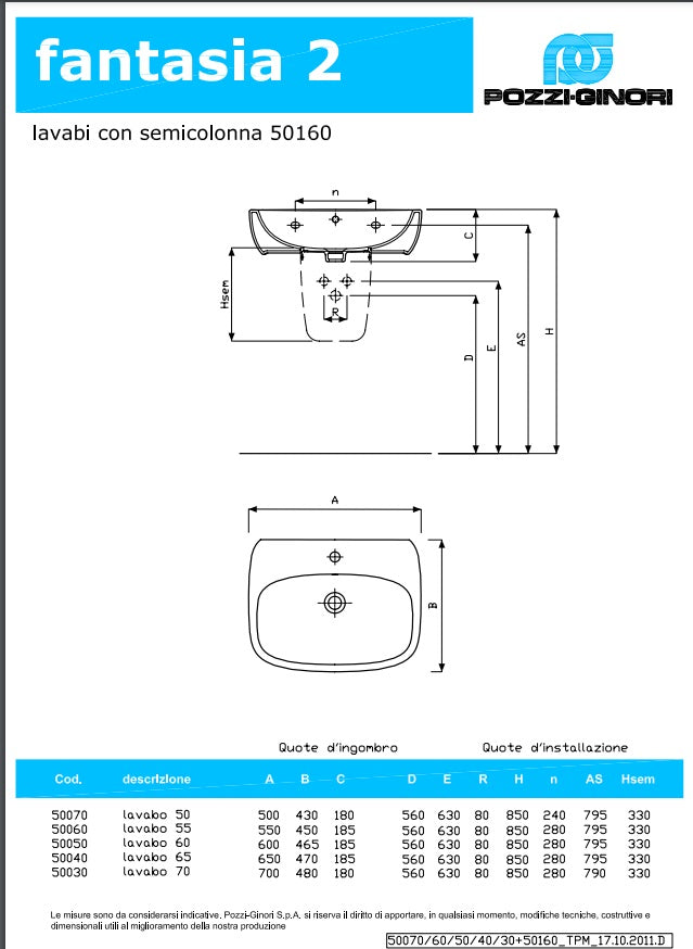 Pozzi Ginori - FANTASIA 2 Lavabo 60
