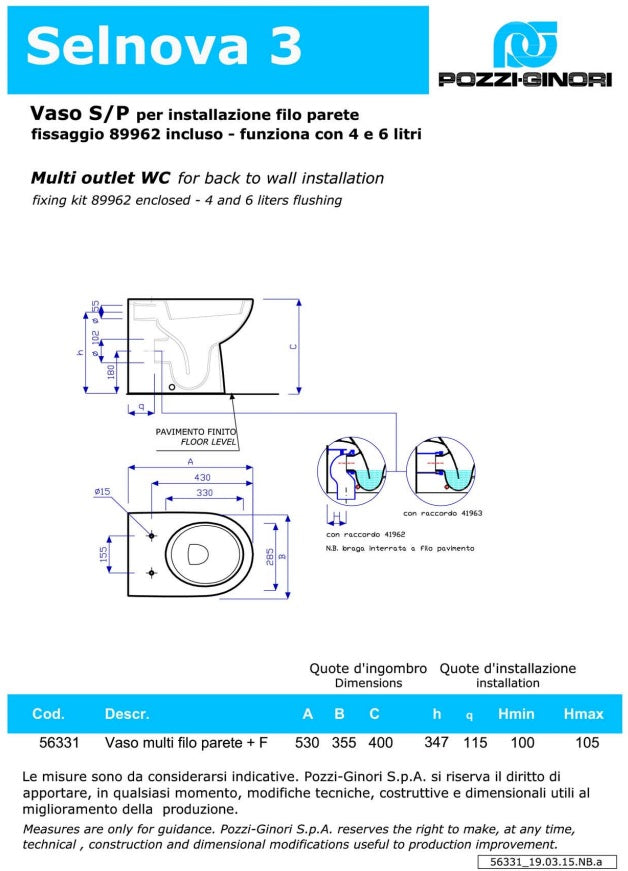 Pozzi Ginori - WC filomuro SELNOVA 3