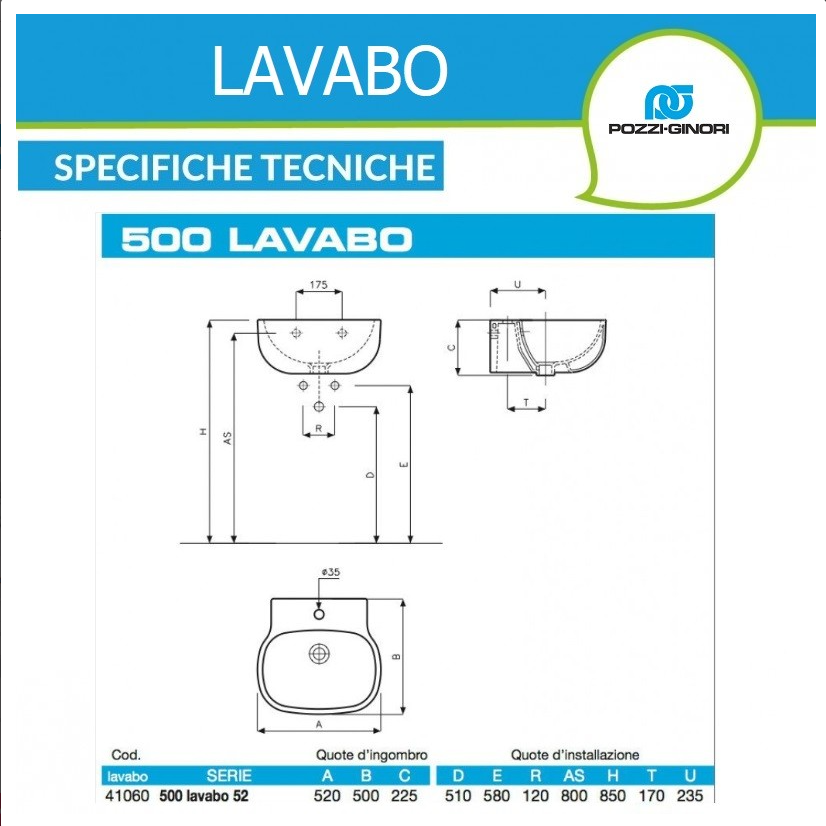 Pozzi Ginori - Serie 500 Lavabo 52