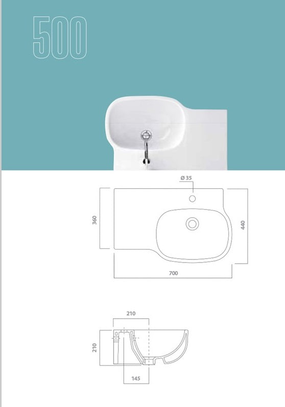 Pozzi Ginori - Lavabo 500 asimmetrico sinistro