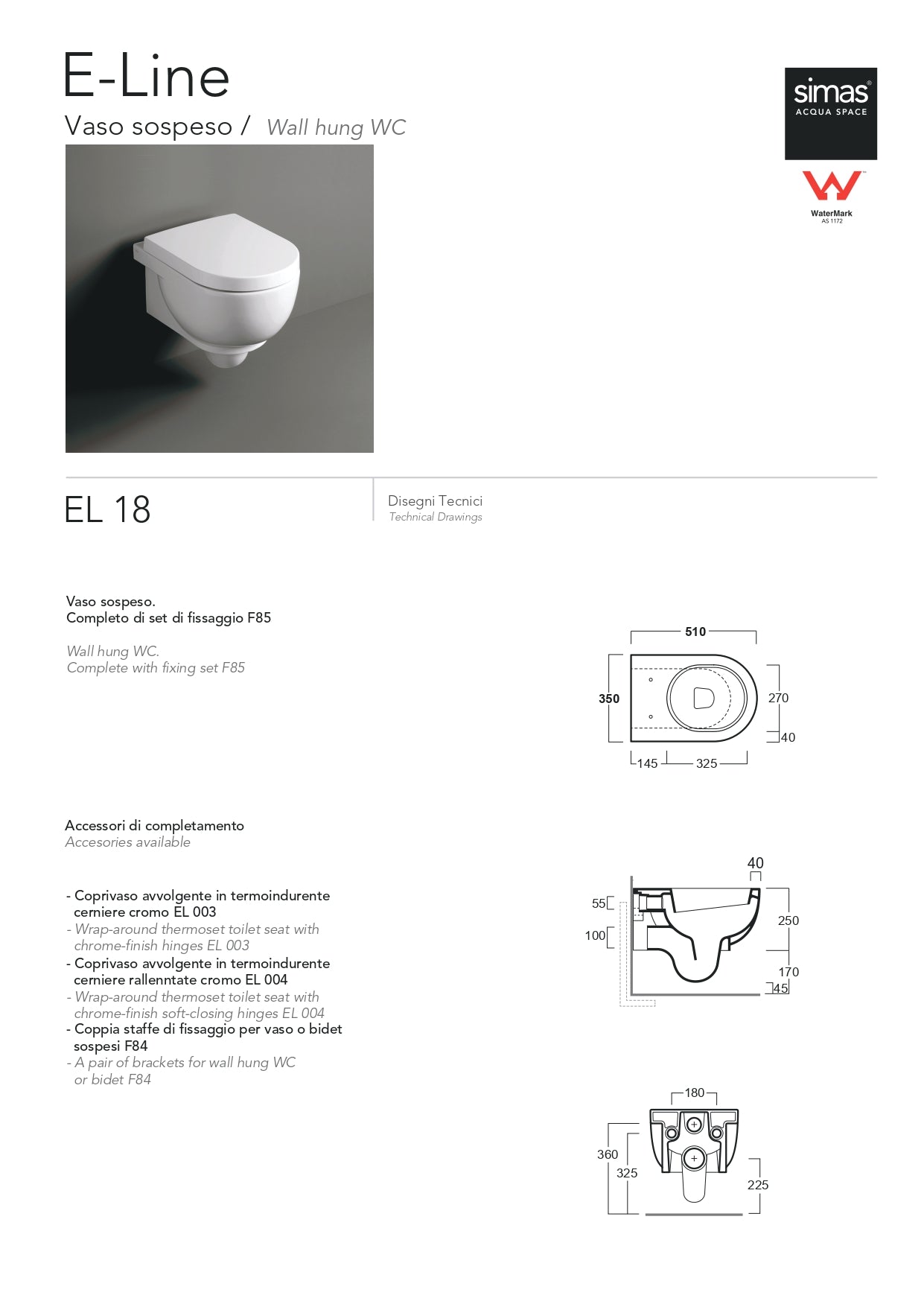 Simas E-LINE vaso + bidet - bianco lucido sospeso