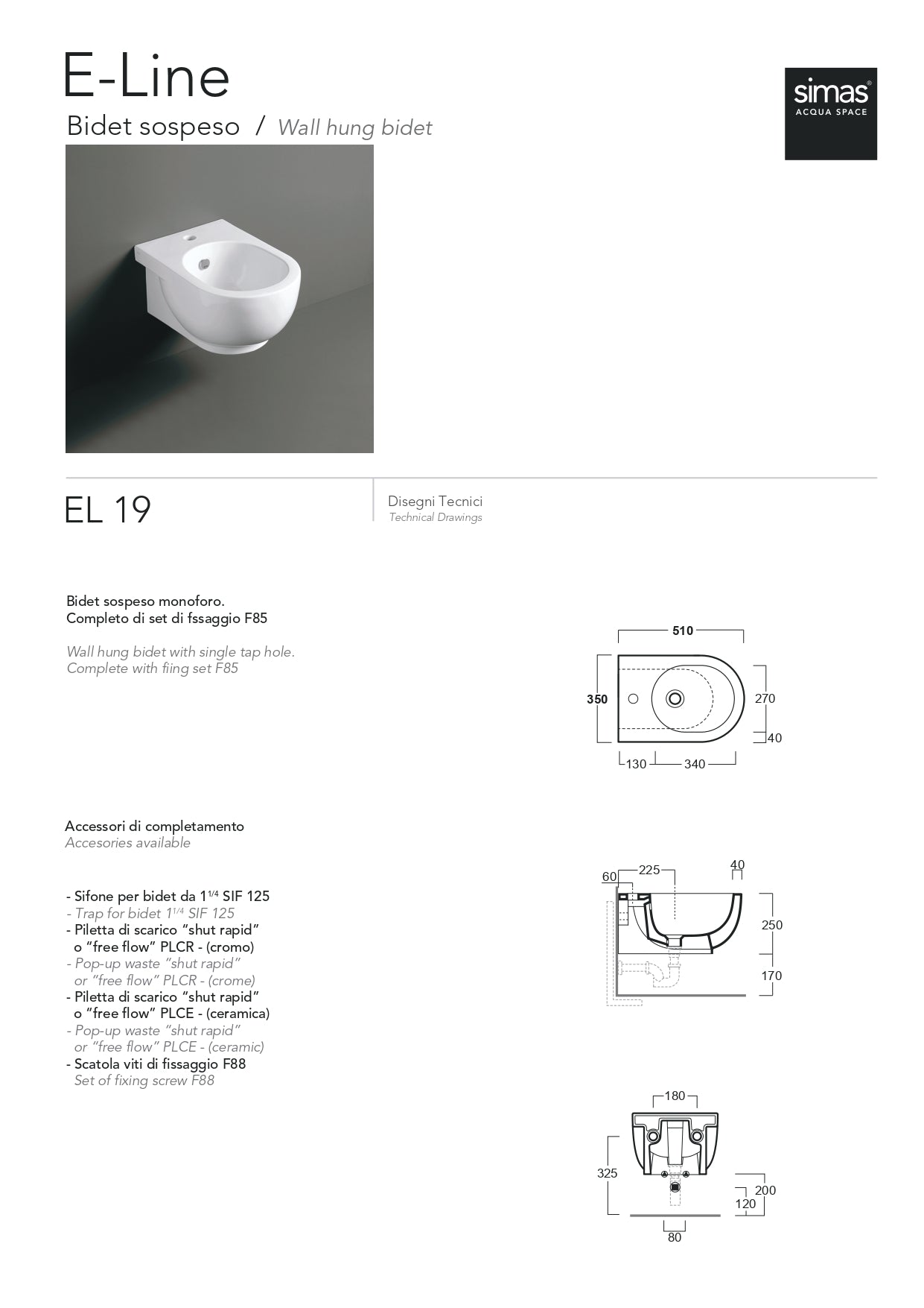Simas E-LINE vaso + bidet - bianco lucido sospeso