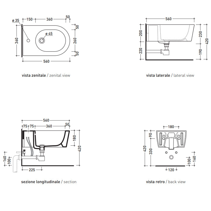 Ceramica Flaminia 5051/B - Bidet Sospeso Monoforo Link