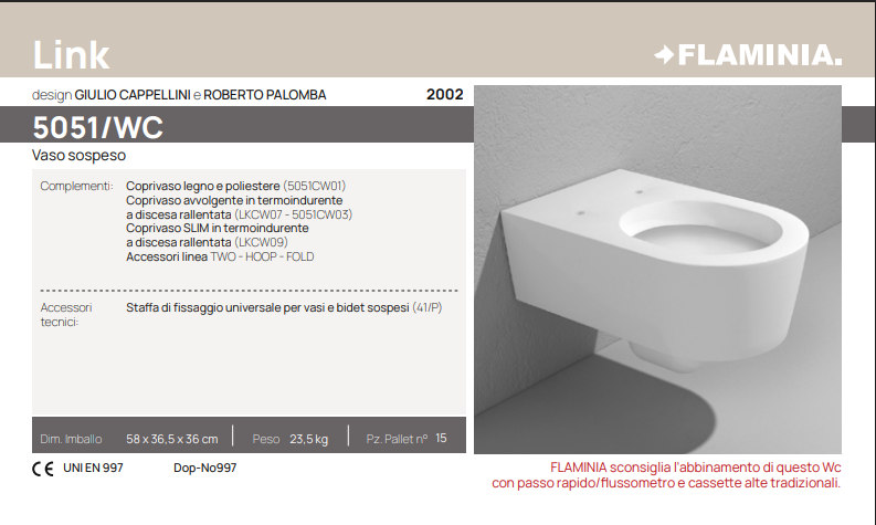 Ceramica Flaminia 5051/WC  - Vaso Sospeso Link
