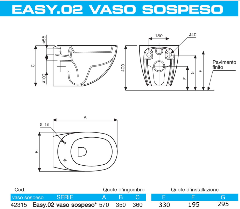 Pozzi Ginori - EASY.02 vaso sospeso SENZA sedile