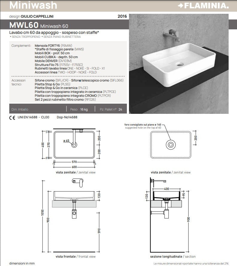 Ceramica Flaminia - MINIWASH Lavabo cm. 60